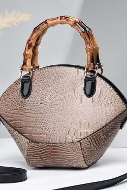 Boutique Green Embossed Splicing Faux Leather Tote Handbag