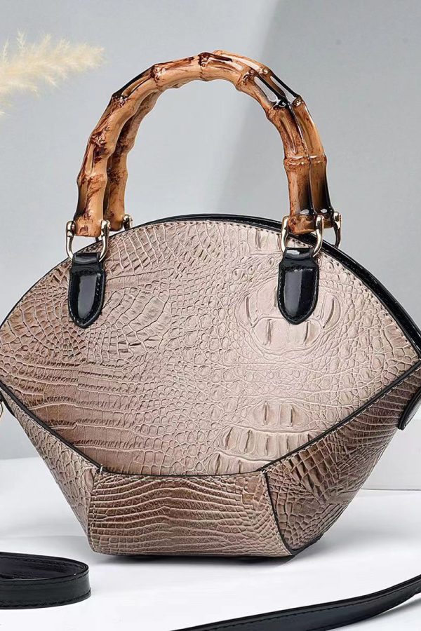 Boutique Green Embossed Splicing Faux Leather Tote Handbag