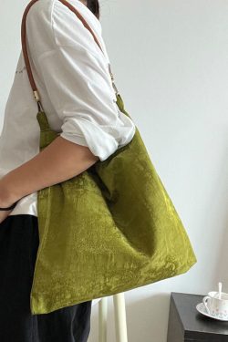 Boutique Green Jacquard Silk Vintage Satchel Handbag