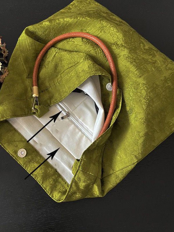 Boutique Green Jacquard Silk Vintage Satchel Handbag