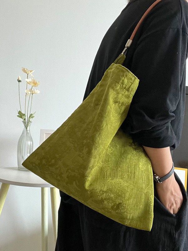Boutique Green Jacquard Silk Vintage Satchel Handbag