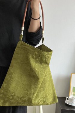 Boutique Green Jacquard Silk Vintage Satchel Handbag