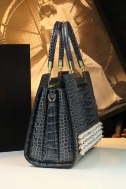 Boutique Grey Zircon Large Capacity Faux Leather Tote Handbag