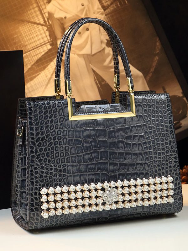 Boutique Grey Zircon Large Capacity Faux Leather Tote Handbag