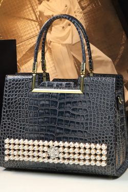 Boutique Grey Zircon Large Capacity Faux Leather Tote Handbag