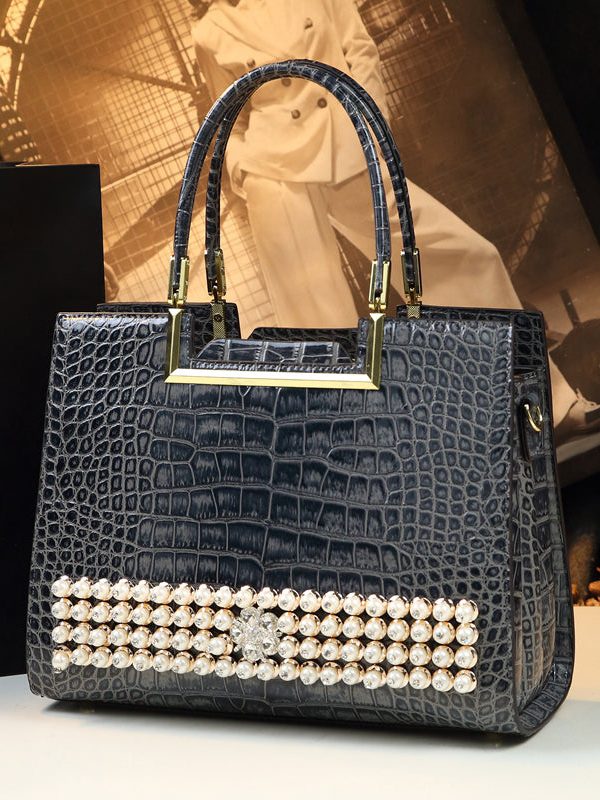 Boutique Grey Zircon Large Capacity Faux Leather Tote Handbag