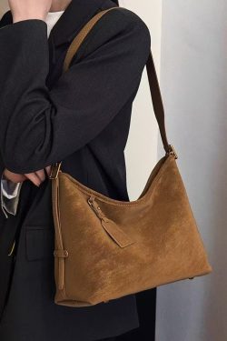 Boutique Khaki Pendant Solid Durable Fine Suede Messenger Bag