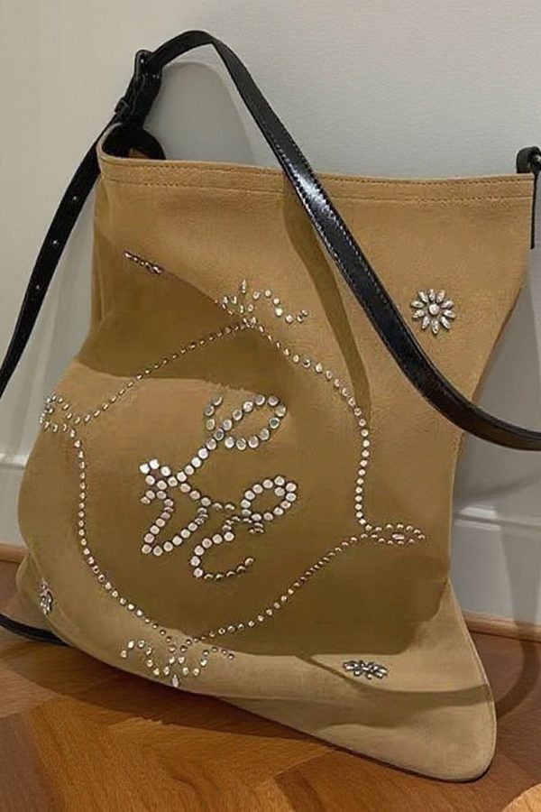 Boutique Light Camel Embroidered Large Capacity Suede Women Handbags