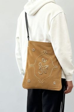 Boutique Light Camel Embroidered Large Capacity Suede Women Handbags