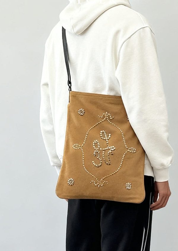 Boutique Light Camel Embroidered Large Capacity Suede Women Handbags