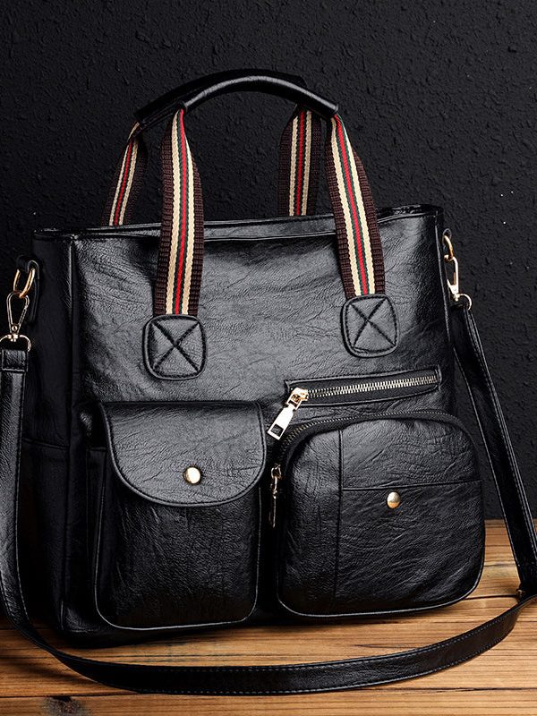 Boutique Mulberry Pockets Large Capacity Faux Leather Tote Handbag