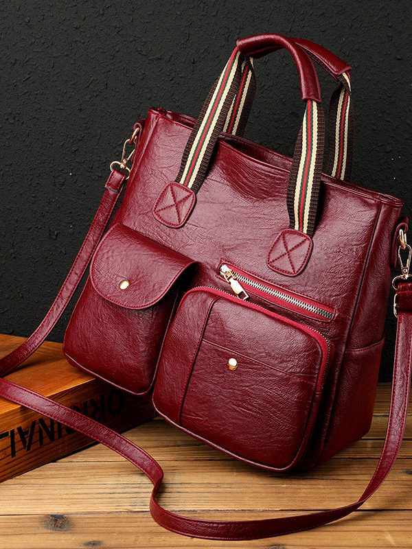 Boutique Mulberry Pockets Large Capacity Faux Leather Tote Handbag