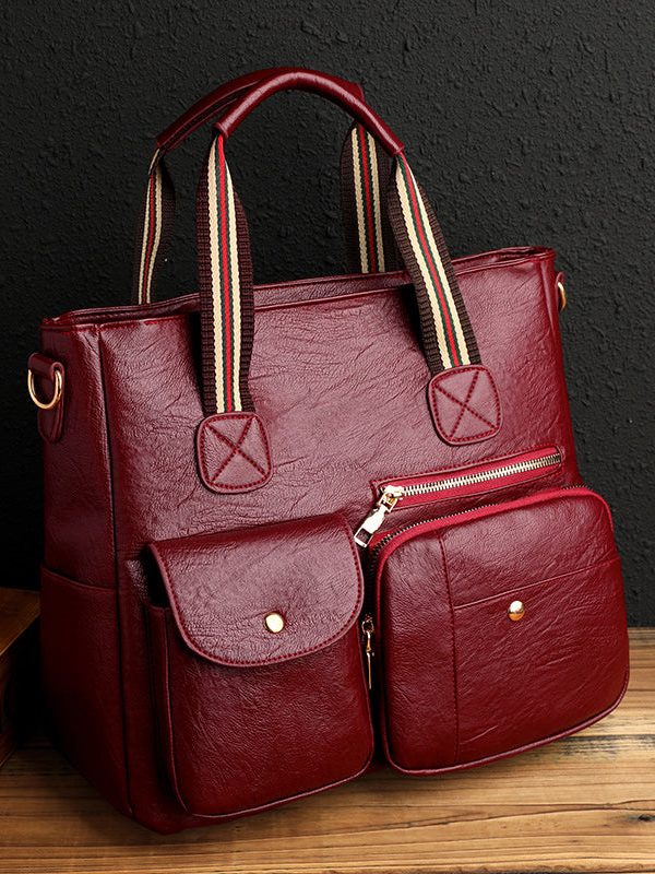 Boutique Mulberry Pockets Large Capacity Faux Leather Tote Handbag