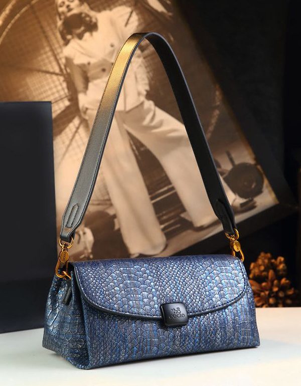 Boutique Navy Serpentine Durable CrossBody Satchel Handbag