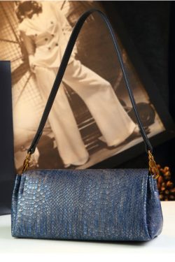 Boutique Navy Serpentine Durable CrossBody Satchel Handbag