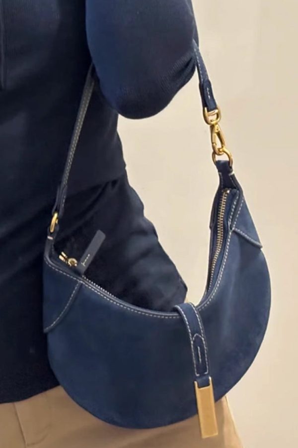 Boutique Navy Solid Durable Fine Suede Saddle Bag