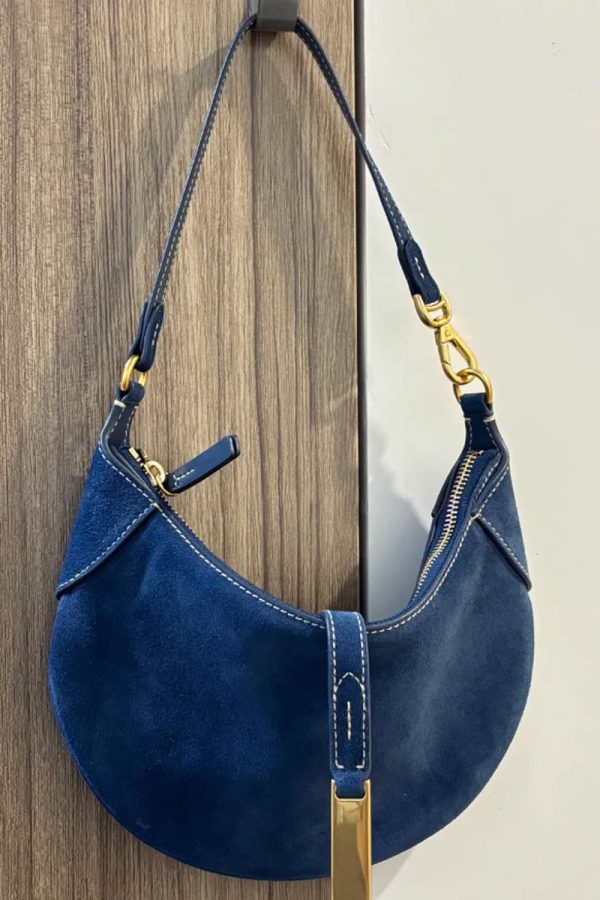 Boutique Navy Solid Durable Fine Suede Saddle Bag