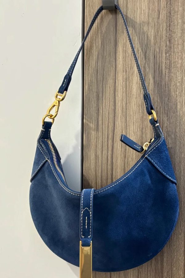 Boutique Navy Solid Durable Fine Suede Saddle Bag