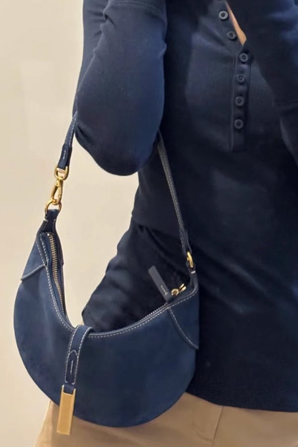 Boutique Navy Solid Durable Fine Suede Saddle Bag