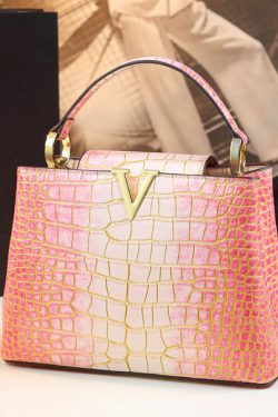 Boutique Pink Gradient Embossed Calf Leather Tote Handbag