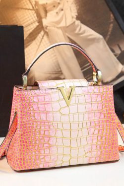 Boutique Pink Gradient Embossed Calf Leather Tote Handbag