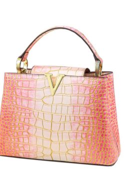 Boutique Pink Gradient Embossed Calf Leather Tote Handbag