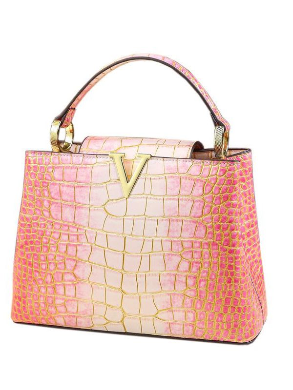 Boutique Pink Gradient Embossed Calf Leather Tote Handbag