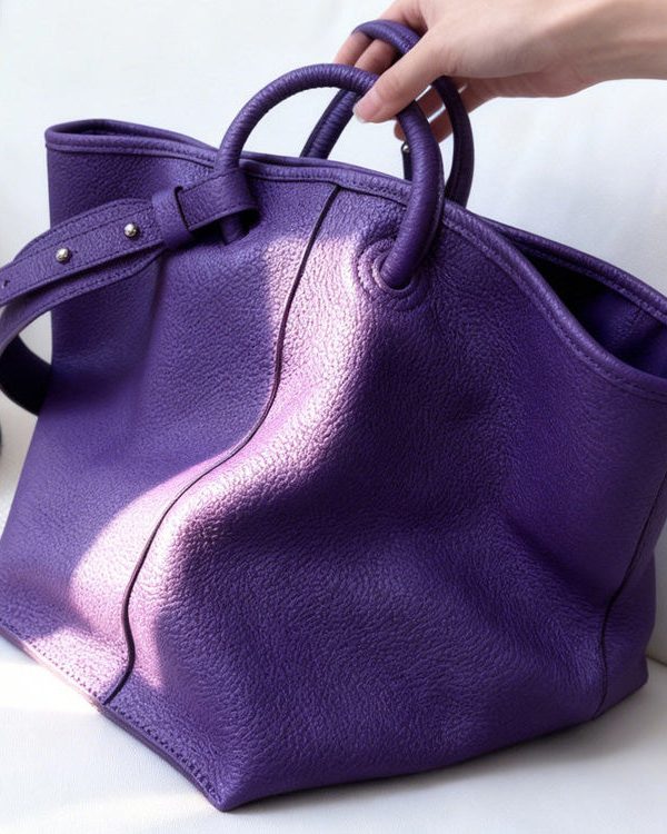 Boutique Purple Large Capacity Calf Leather Tote Bag