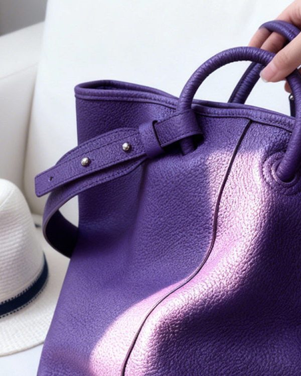 Boutique Purple Large Capacity Calf Leather Tote Bag