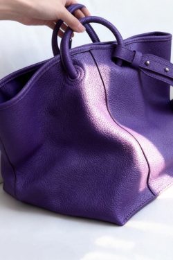 Boutique Purple Large Capacity Calf Leather Tote Bag