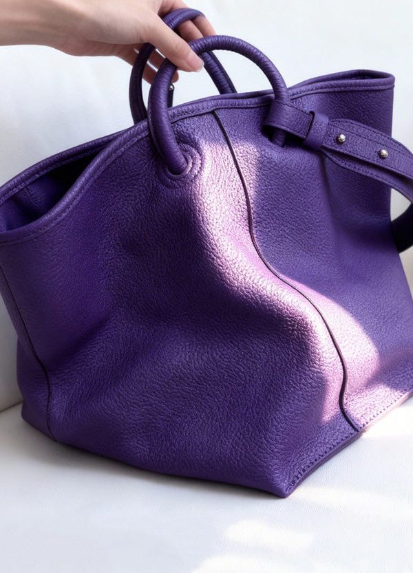 Boutique Purple Large Capacity Calf Leather Tote Bag