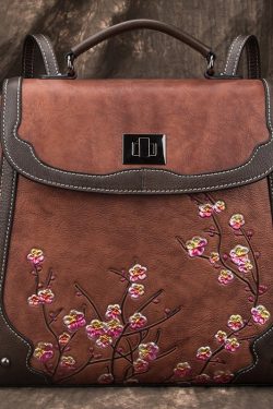 Boutique Red Embossing Patchwork Calf Leather Backpack Bag