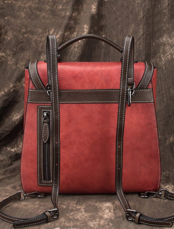 Boutique Red Embossing Patchwork Calf Leather Backpack Bag