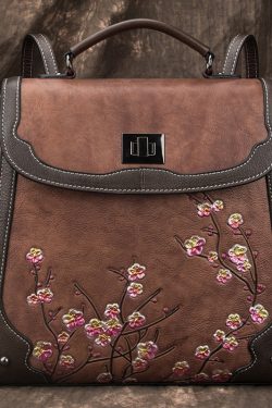 Boutique Red Embossing Patchwork Calf Leather Backpack Bag