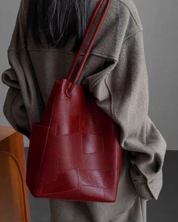 Boutique Red Large Capacity Faux Leather Shoulder Bag