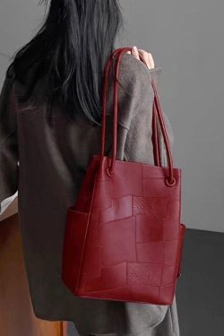 Boutique Red Large Capacity Faux Leather Shoulder Bag