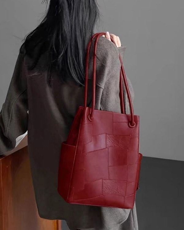 Boutique Red Large Capacity Faux Leather Shoulder Bag