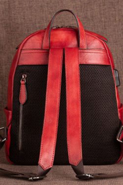Boutique Red Lotus Paitings Calf Leather Backpack Bag