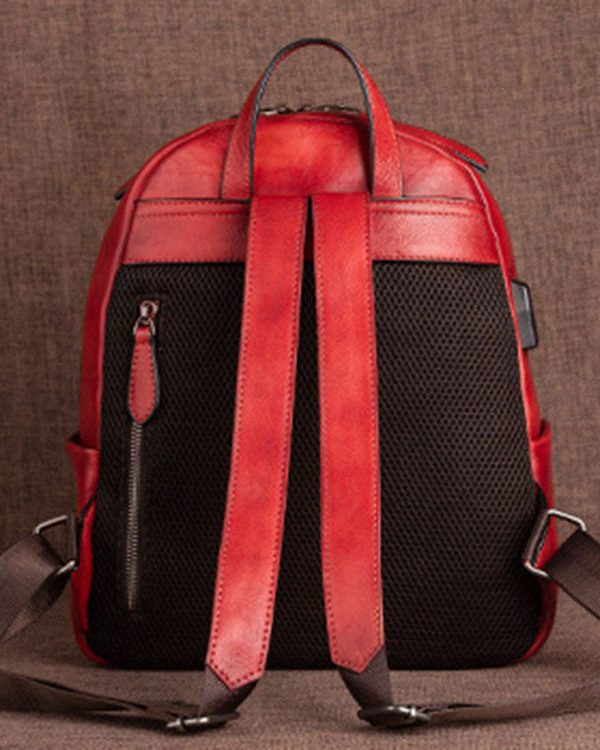 Boutique Red Lotus Paitings Calf Leather Backpack Bag