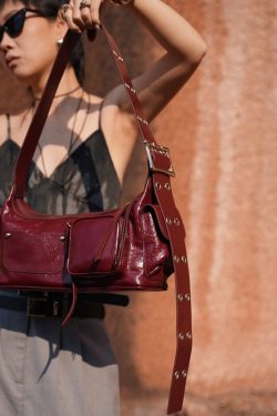 Boutique Red Pockets Durable Calf Leather Hobo Bag