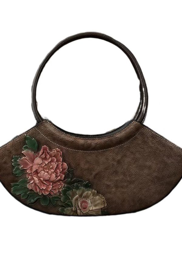 Boutique Retro Red Embossed Calf Leather Tote Handbag