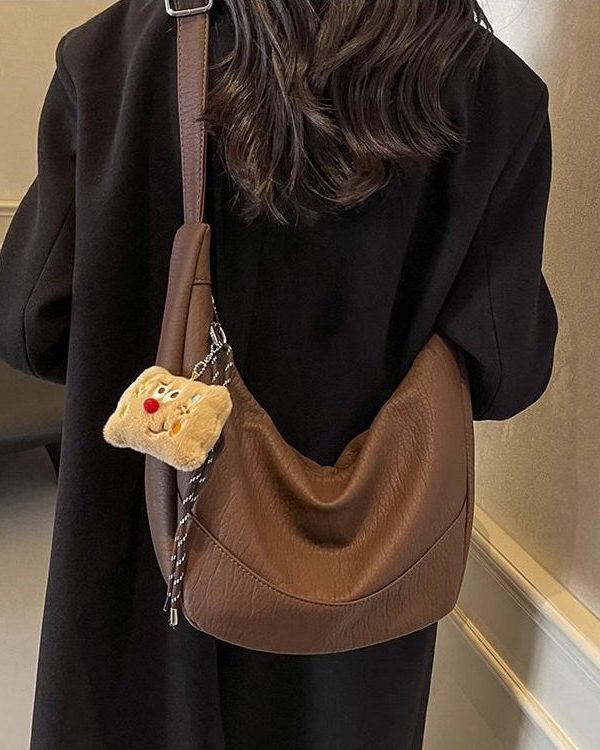 Boutique Solid Durable Large Capacity Faux Leather Message Bag