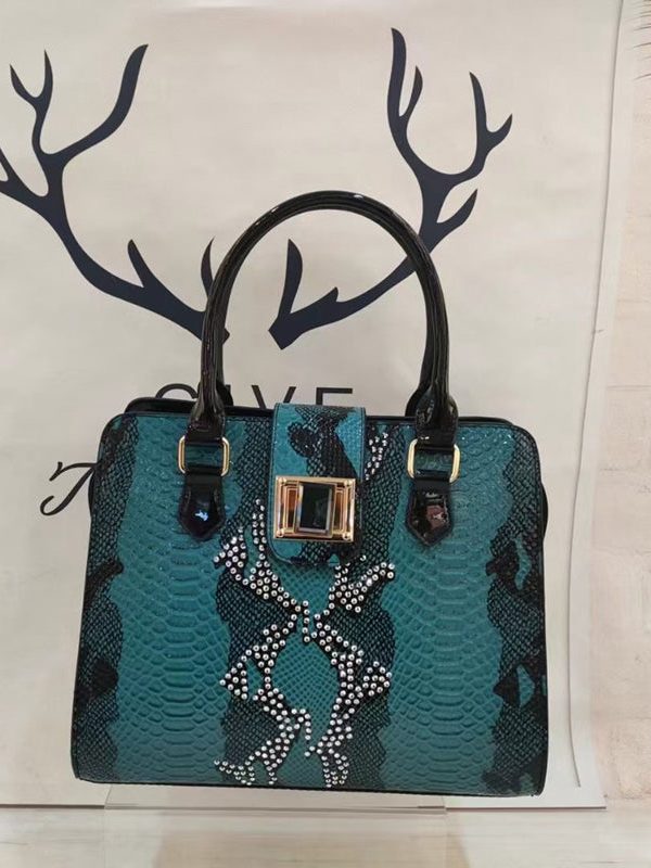 Boutique White Embossed Zircon Calf Leather Tote Handbag