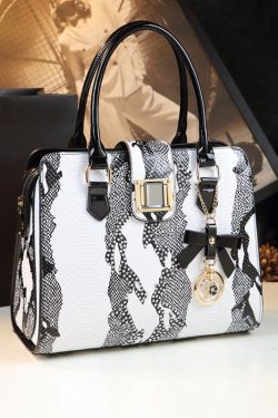 Boutique White Embossed Zircon Calf Leather Tote Handbag