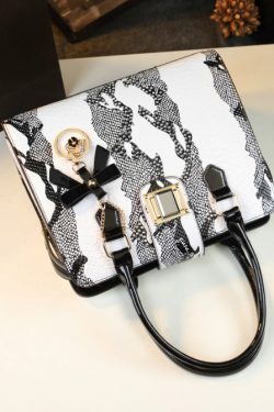 Boutique White Embossed Zircon Calf Leather Tote Handbag