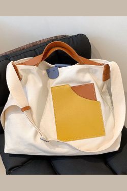 Boutique White Patchwork Canvas Tote Handbag