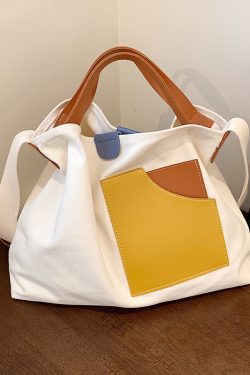Boutique White Patchwork Canvas Tote Handbag