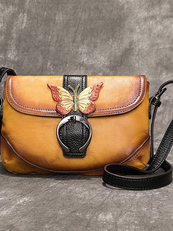 Boutique Yellow Rub color Paitings Calf Leather Satchel Handbag