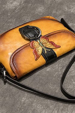 Boutique Yellow Rub color Paitings Calf Leather Satchel Handbag