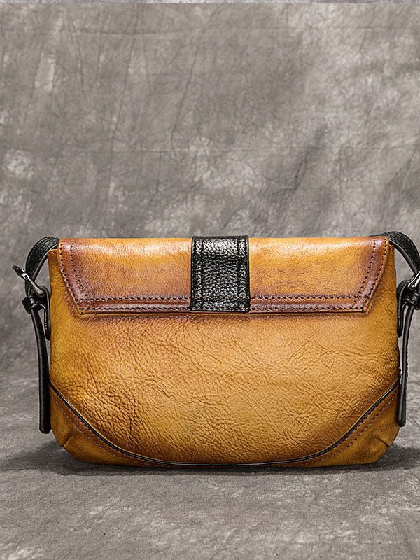 Boutique Yellow Rub color Paitings Calf Leather Satchel Handbag